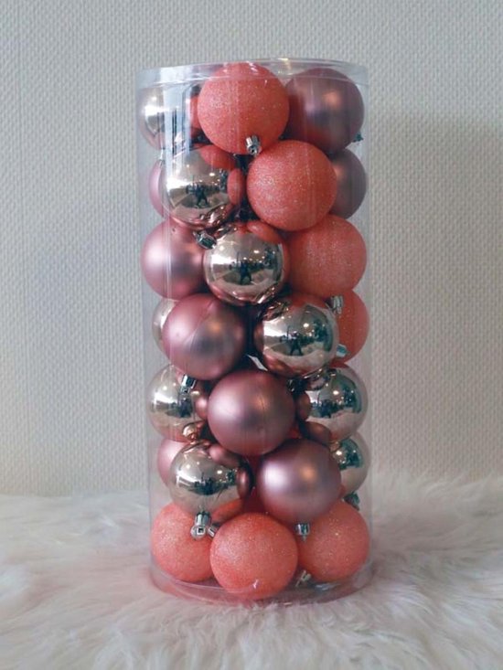 Mini glazen bollen kerstboomballen roze 2,5cm 22 st