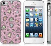 Leopard Print Glitters hoesje iPhone 5 5S (paars)