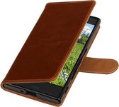 BestCases.nl Bruin Pull-Up PU booktype wallet cover hoesje voor Sony Xperia XZ