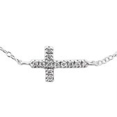 Kruis schakelarmband 925 zilver - Bezet met zirkonia's - verstelbaar 16-19cm
