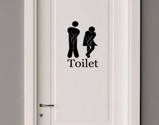 Deursticker Toilet zwart - Muursticker Decoratie - WC Sticker man - vrouw