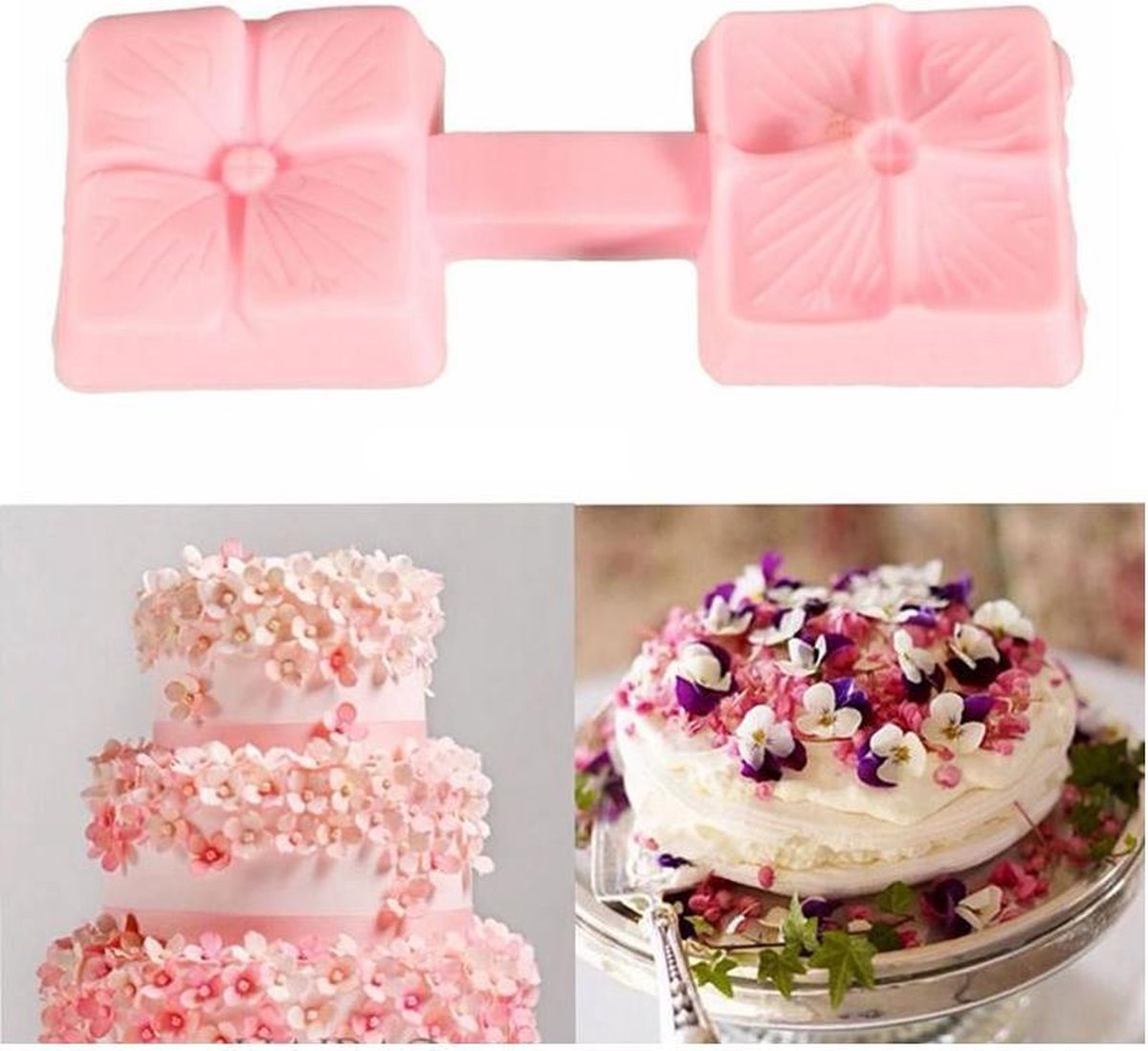 Fondant Vierkant Roosje Mal - Siliconen Bloemen vorm - Fondant / Marsepein / Chocolade / Zeep Roos - Voor decoratie van taart, cupcakes en cake