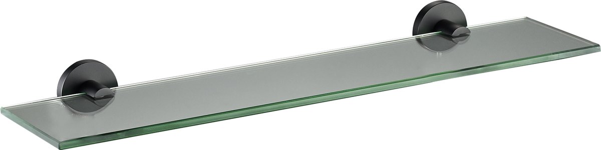 Aquavive Glazen Wandplank - Zwart Satijn - RVS Bevestiging - 57x15,5x7cm