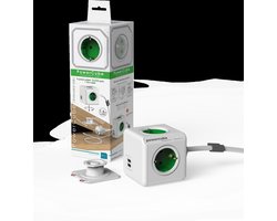 PowerCube Extended DUO USB - 1,5 meter kabel - wit/groen- 4 stopcontacten - 2 USB laders - Type F - stekkerdoos - stekkerblok - telefoonlader - oplader