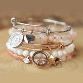 CO88 Collection Gift Set 8CB 99086 Sieraden Geschenkset - Vijf Armbanden - Staal en Natuursteen - One-size - Multicolor / Roze