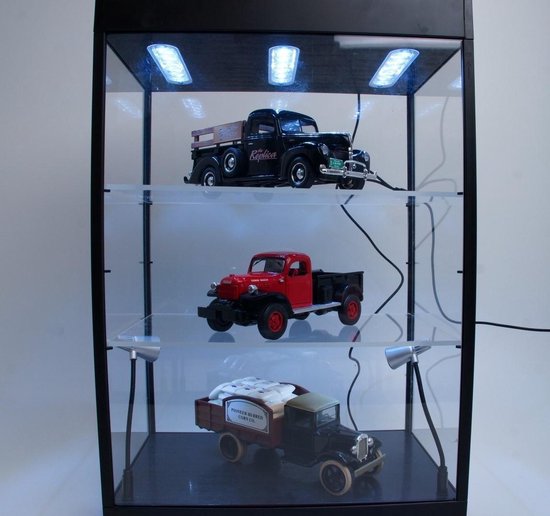LED Lighted Display Case 2 Adjustable Shelves Linkwow Zwart