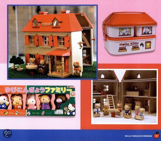 Hello Kitty speelgoedhuis met meubels en figuren, en een Hello Kitty broodtrommel.