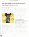 Pagina over puberteit met tekst en illustratie van een meisje met klokken.