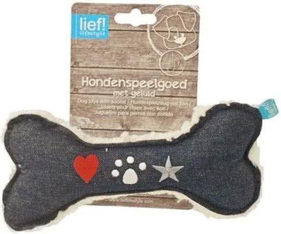 Lief! Hondenspeelgoed Canvas Bot Met Piep Uni Denim - 22 CM
