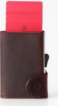 Luxe Pasjeshouder (Echt Leer) / Aluminium pasjesbeschermer – Anti Skim cardprotector / Uitschuifbare pasjes portemonnee (Buffalo Bruin)