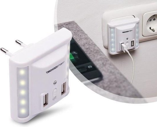 klimaat Verhogen ik zal sterk zijn 2-In-1 LED Nacht Lamp 2x USB Wandlader - 2x USB Lader Wandcontactdoos /  Stopcontact | bol.com