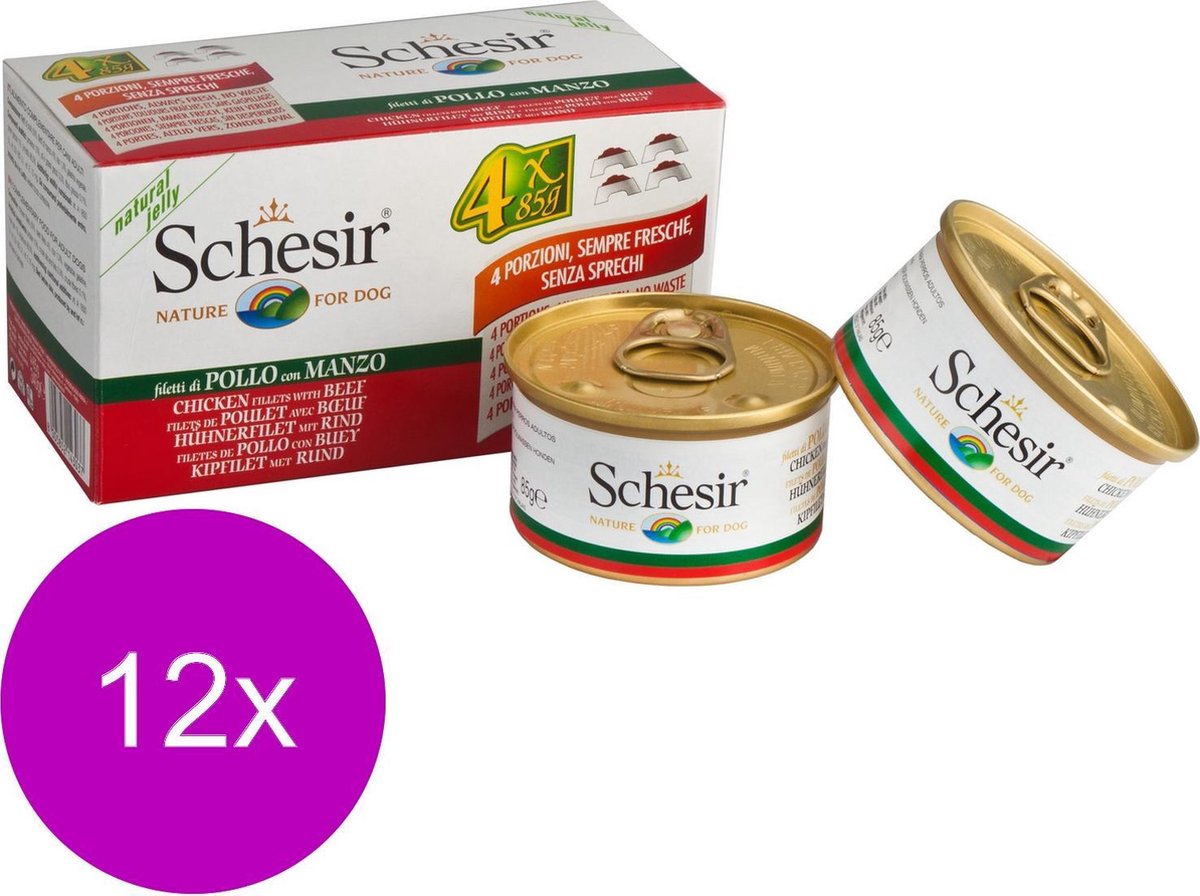 Schesir Schesir Hond Blik Multipack Gelei 4x85 g - Hondenvoer - 12 x Kip&Rund