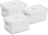 Sunware Sigma Home Opbergbox - 13L - 3 Boxen + 3 Deksels - Wit/Transparant