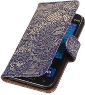 Lace Bloem Design Blauw Samsung Galaxy J1 2015 - Book Case Wallet Cover Hoesje