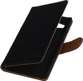 Zwart echt leer lederen bookcase cover hoesje voor de Samsung Galaxy Note 3 Neo