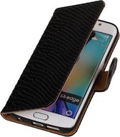 Slangen Hoesje Zwart Samsung Galaxy S6 Edge - Book Case Wallet Cover Hoes