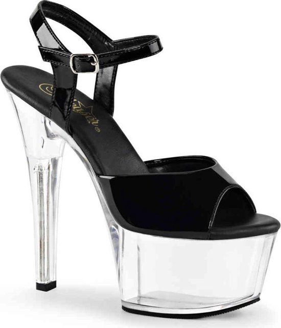 Pleaser - ASPIRE-609 Sandaal met enkelband, Paaldans schoenen - Paaldans schoenen - 36 Shoes - Zwart/Transparant