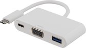 DELTACO USBC-1169 Multiport adapter USB-C naar VGA 1080p (1920x1080 @ 60Hz), USB 3.1 en USB-C PD4 60W adapter wit