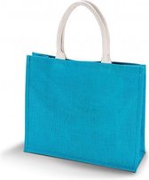 Jute turquoise strandtas 42 cm - Strandartikelen beach bags/shoppers