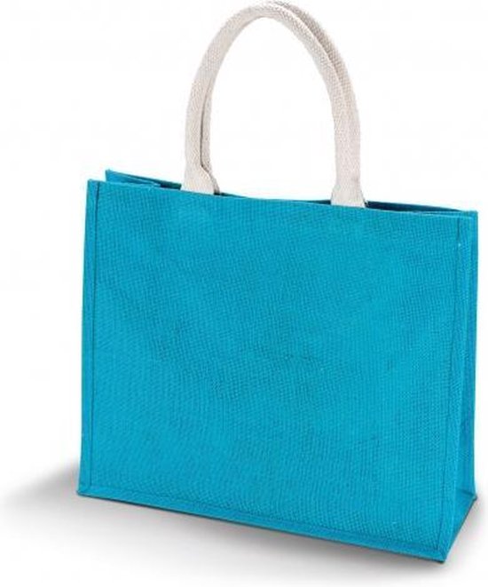 Jute turquoise strandtas 42 cm - Strandartikelen beach bags/shoppers
