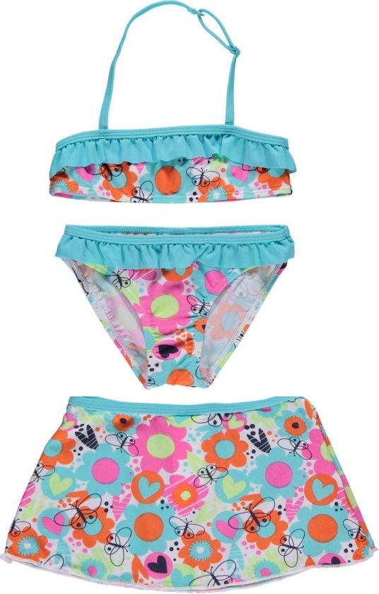 Losan Meisjes Bikini met rokje Turkoise met bloemen Maat 122