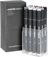 Stylefile Twin Marker 12 Warm Grey Set - Hoge kwaliteit stiften, ideaal voor designers, architecten, graffiti artiesten, cartoonisten, & ontwerp studenten