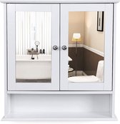 Badkamerkastje met Twee Spiegels als Deuren - Inclusief Open Plankje - 56x13x58cm - Wit
