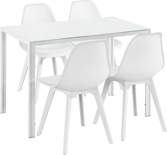 onaangenaam Conjugeren toediening Eethoek Delft glazen eettafel met 4 stoelen wit | bol.com