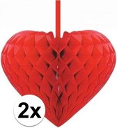 Valentijn hartjes - 2x Rode decoratie ophang hartjes versiering van 15 cm