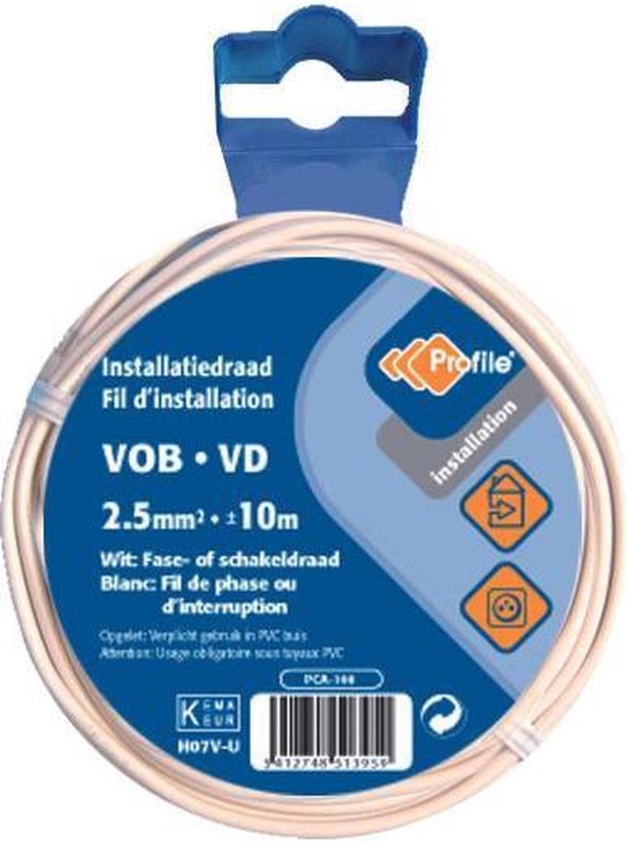 PROFILE installatiedraad VOB (België) VD (Nederland) - 2,5mm² - wit - 10 meter