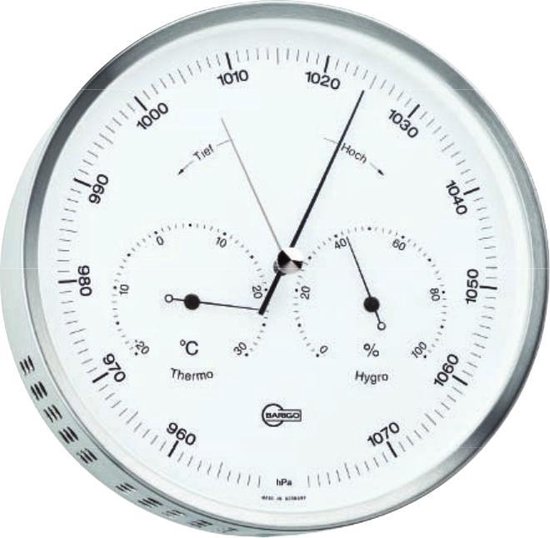 Foto: Barigo 350 weerstation barometer thermometer hygrometer edelstaal witte wijzerplaat 16 cm