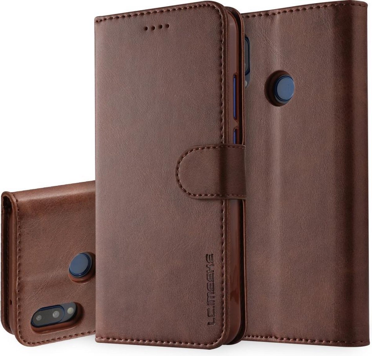 LC.IMEEKE Luxe Book Case - Geschikt voor Huawei P20 Lite Hoesje - Donkerbruin