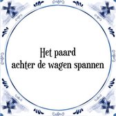 Tegeltje met Spreuk (Tegeltjeswijsheid): Het paard achter de wagen spannen + Kado verpakking & Plakhanger