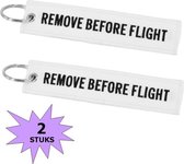 Fako Bijoux® - Sleutelhanger - Remove Before Flight - Wit  - 2 Stuks