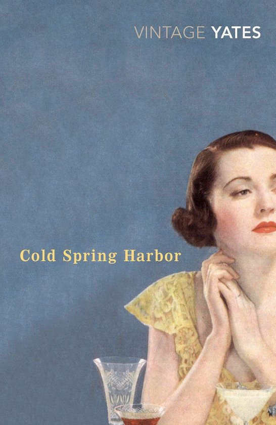 Boekomslag: Close-up van een vrouw met bruin haar, gele jurk, en rode lippen. Titel: Cold Spring Harbor.