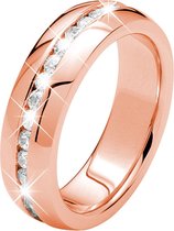 Lucardi Dames Stalen rose plated ring met zirkonia - Ring - Cadeau - Staal - Rosékleurig
