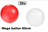 20x Mega Balloon 60 cm rouge-blanc
