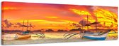 Boten bij zonsondergang - Canvas Schilderij Panorama 118 x 36 cm
