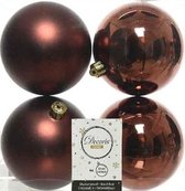 4x Mahonie bruine kunststof kerstballen 10 cm - Mat/glans - Onbreekbare plastic kerstballen - Kerstboomversiering roodbruin