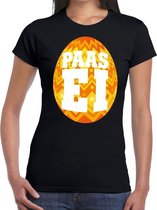 Paasei t-shirt zwart met oranje ei voor dames M