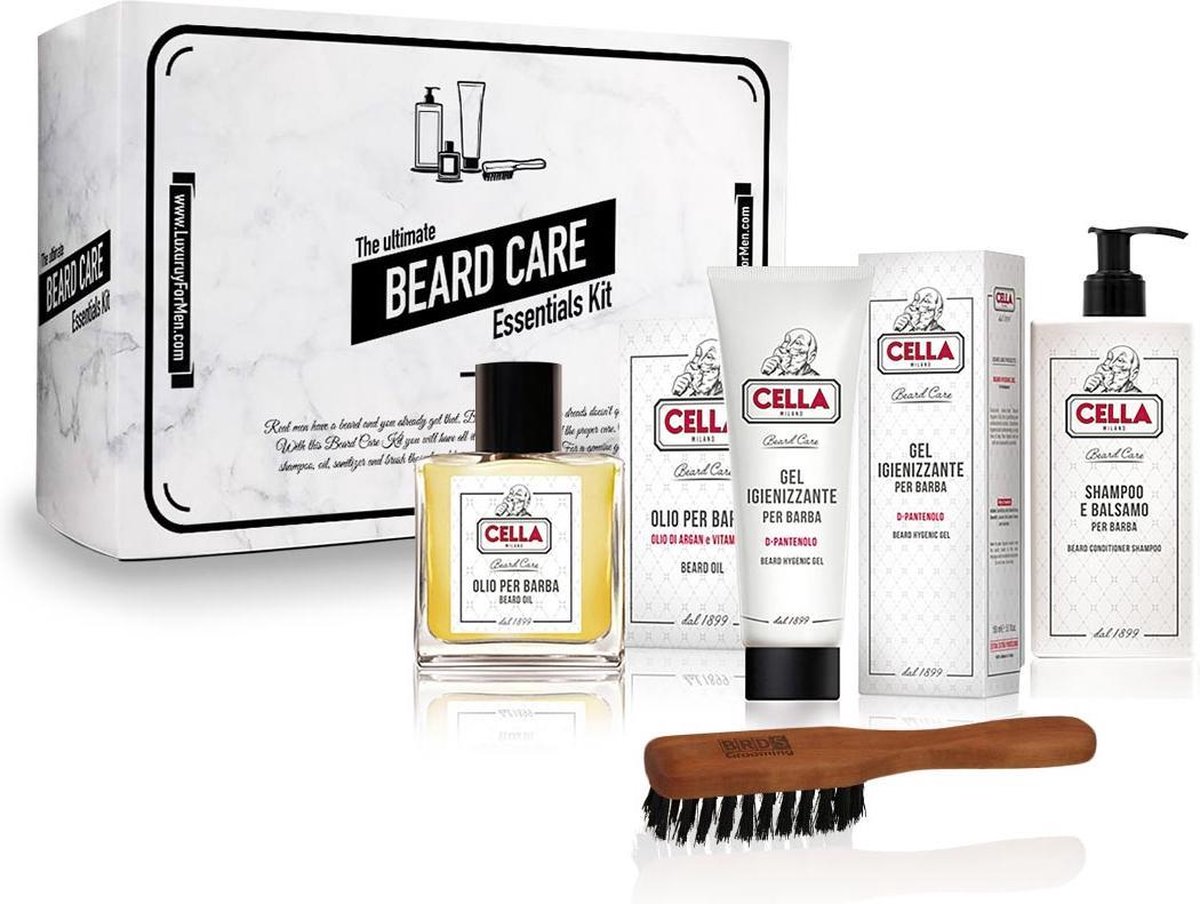 Cella Milano baardverzorgingsset / beard care kit / shampoo & conditioner - baardolie - baardborstel - hygiëne gel