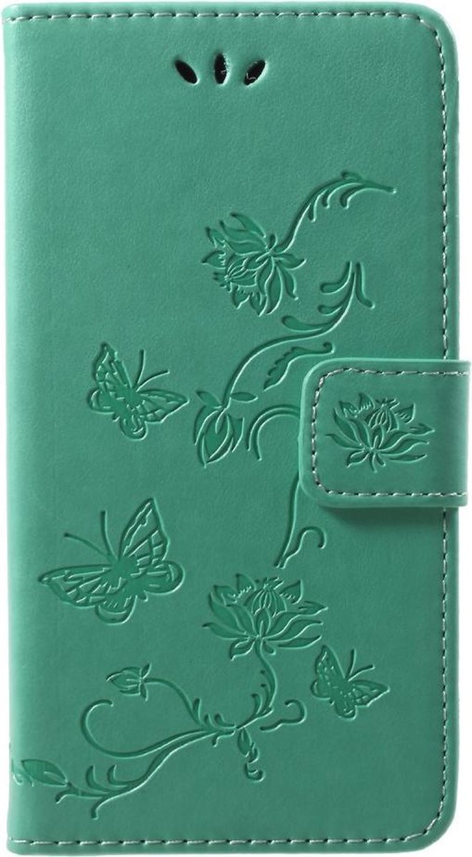 Bloemen & Vlinders Book Case - Geschikt voor Huawei P20 Lite Hoesje - Cyan