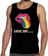 Lick my... gay pride tanktop/mouwloos shirt - zwart singlet met mond/ tong in regenboog kleuren voor heren - lgbt kleding S