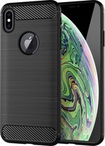 DrPhone BCR1 Hoesje - Geborsteld TPU case - Ultimate Drop Proof Siliconen Case - Carbon fiber Look – Geschikt voor iOS Smartphone XS Max (6.5inch) - Zwart