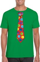 Foute Kerst t-shirt stropdas met kerstballen print groen voor heren L