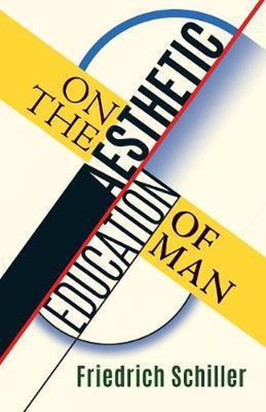 Livre "On the Aesthetic Education of Man" de Friedrich Schiller avec des bandes jaunes et noires sur un cercle.