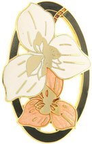 Behave® Broche bloemen lelies zwart bruin wit - emaille sierspeld -  sjaalspeld