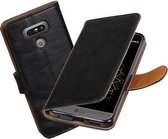 BestCases.nl Zwart Pull-Up PU booktype wallet cover hoesje LG G6