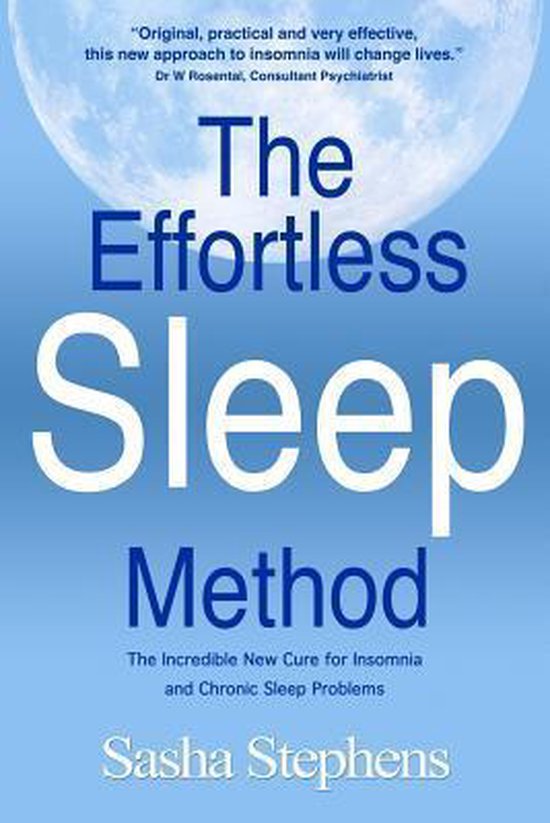 The Effortless Sleep Method, livre avec une lune et un fond bleu.