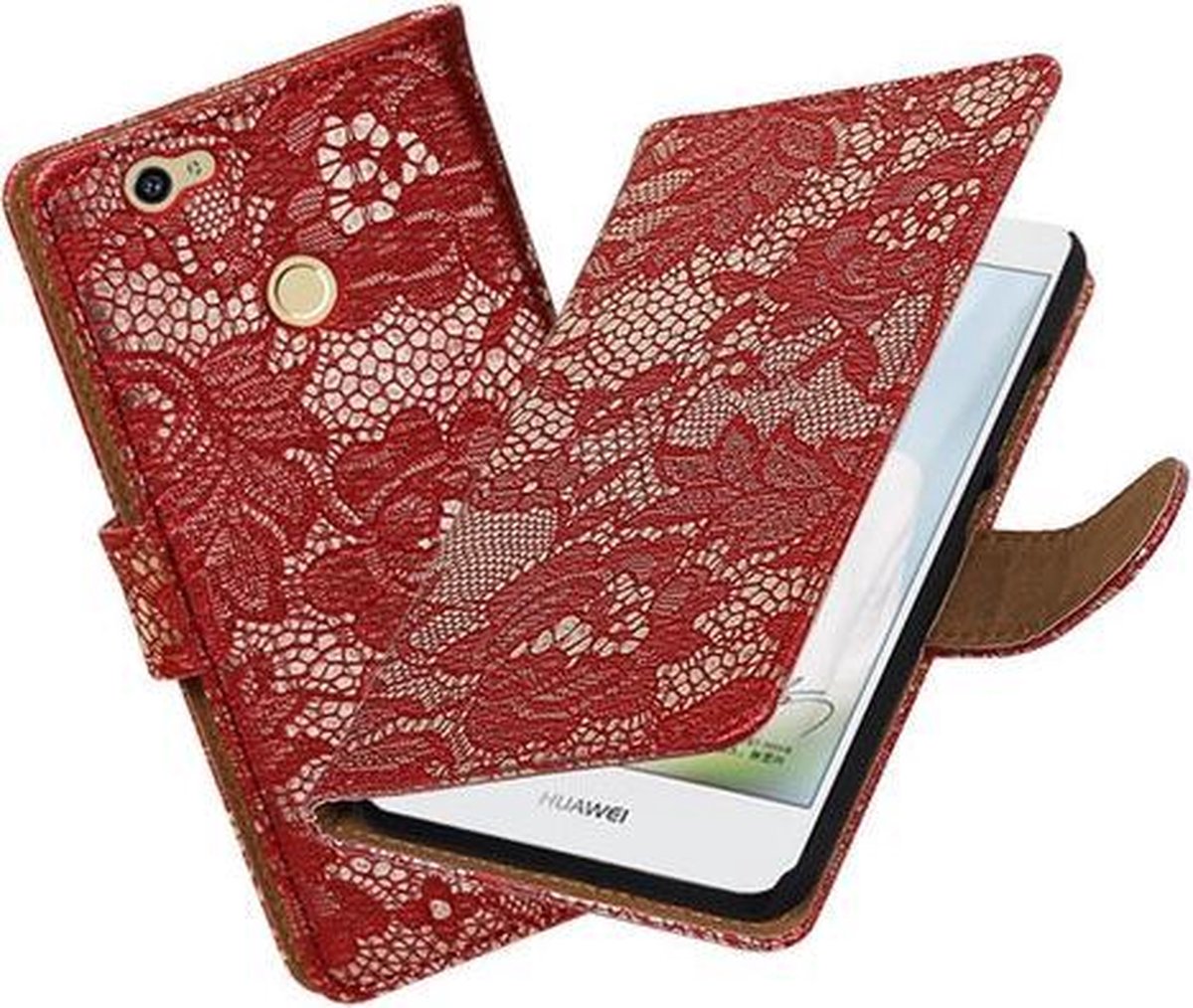 BestCases.nl Rood Lace booktype hoesje voor Huawei Nova